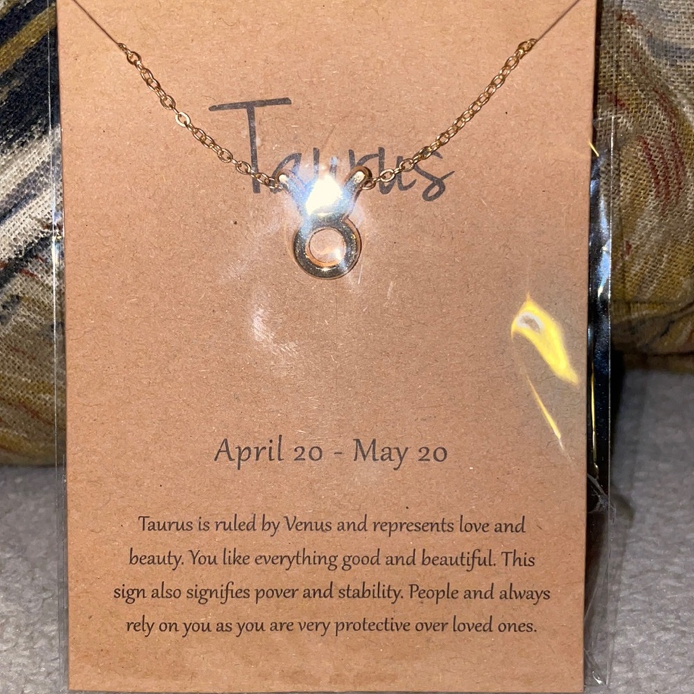 Taurus Zodiac Sign Necklace, Gold, 16” chain